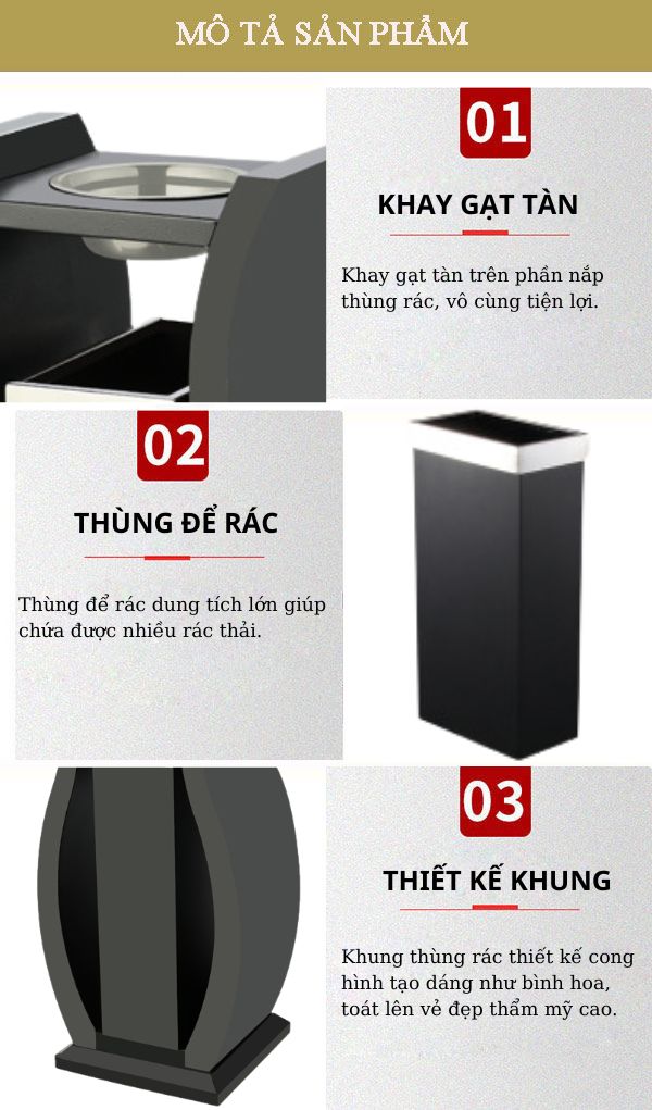 Chi tiết cụ thể từng bộ phận cấu thành thùng rác trang trí