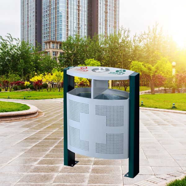 Thùng rác 2 ngăn chân đế cao ngoài đường