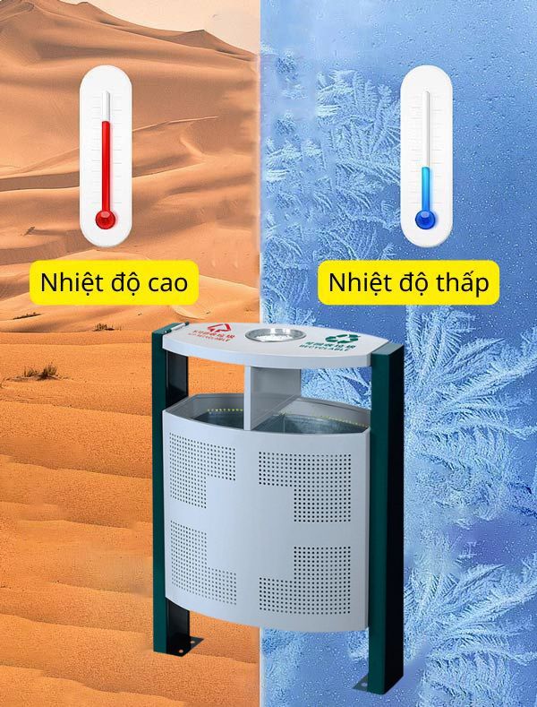 Thùng rác thép cực bền, chịu được tác động thời tiết ngoài trời