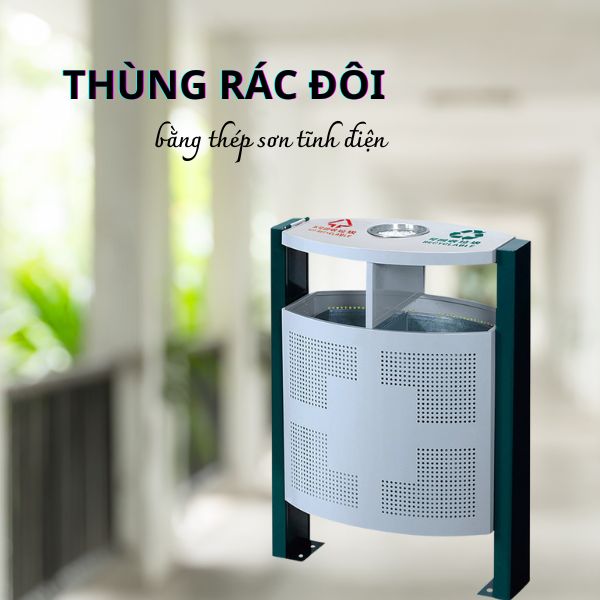 Thùng rác đôi bằng thép sơn tĩnh điện hỗ trợ phân loại rác thải
