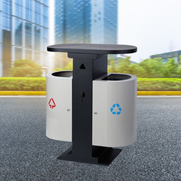 Mẫu thùng rác thép sơn tĩnh điện kiểu dáng treo đôi ngoài trời