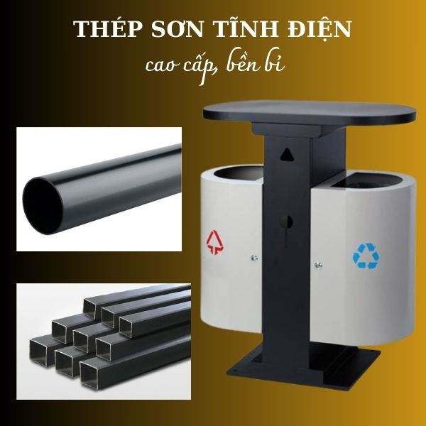 Thùng rác sản xuất từ thép dày, cao cấp