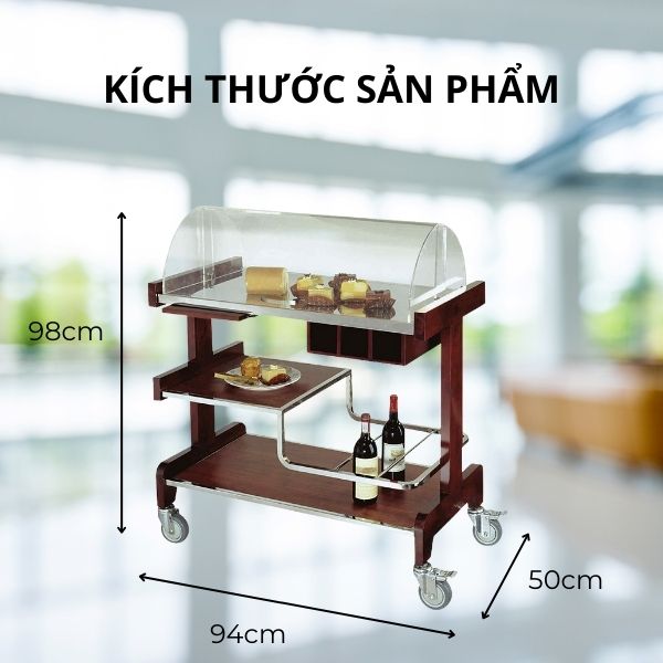 Kích thước xe đẩy phục vụ rượu nhà hàng, khách sạn