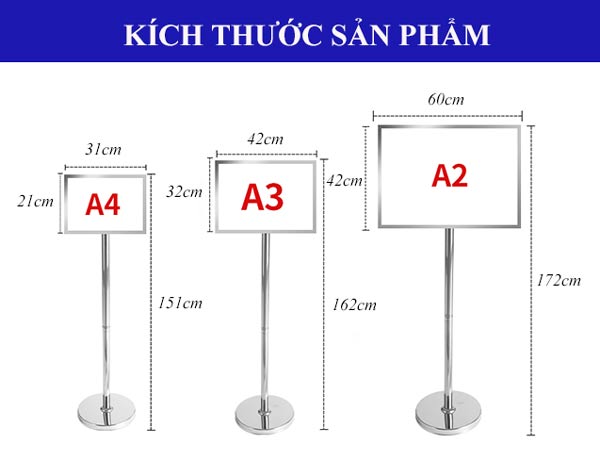 Chi tiết 3 kích thước của bảng thông báo menu