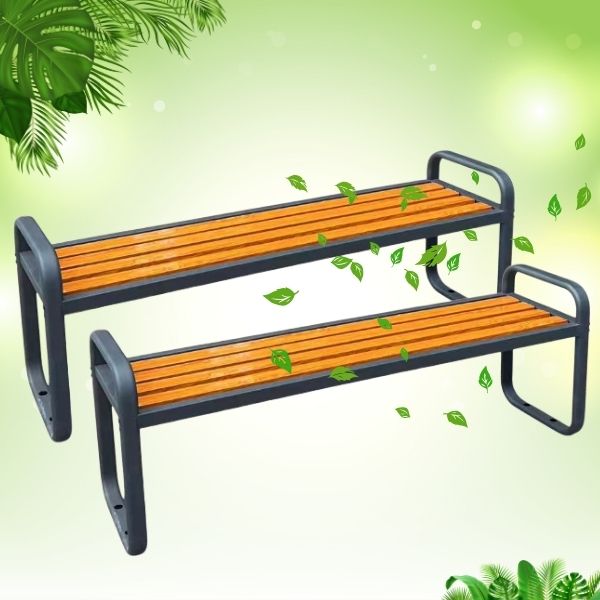 Mẫu ghế băng dài công viên sắt sơn giả gỗ