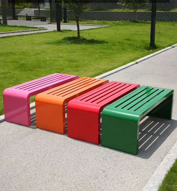 Ghế băng công viên không tựa thép sơn màu đa dạng
