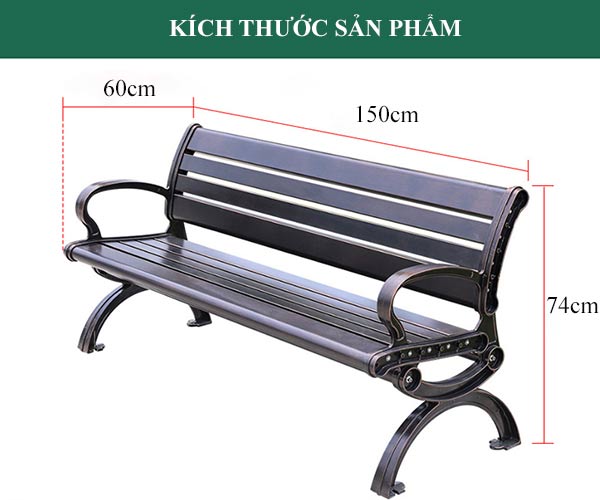 Kích thước ghế băng dài ngoài trời