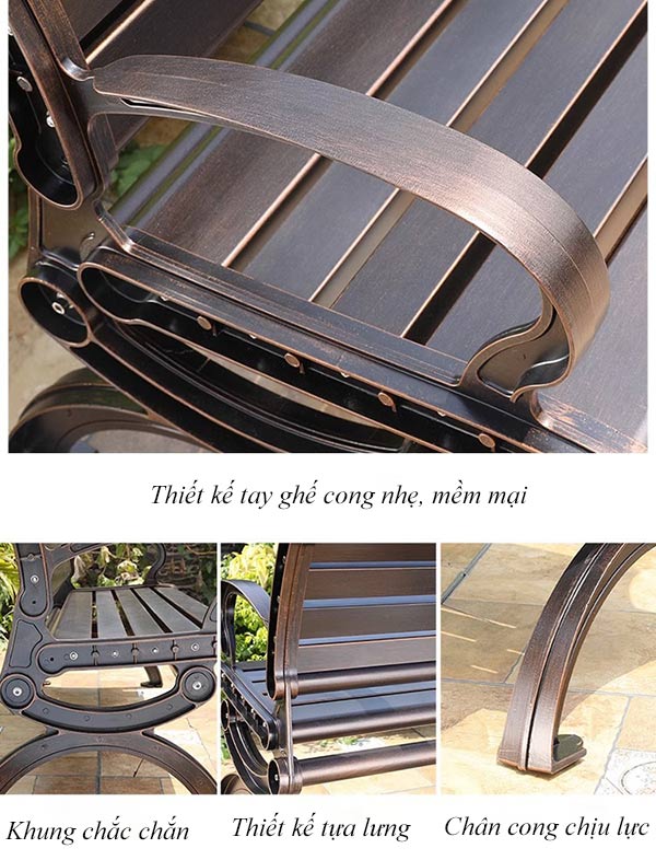 Các chi tiết trên ghế băng sân vườn đơn giản nhưng hữu dụng
