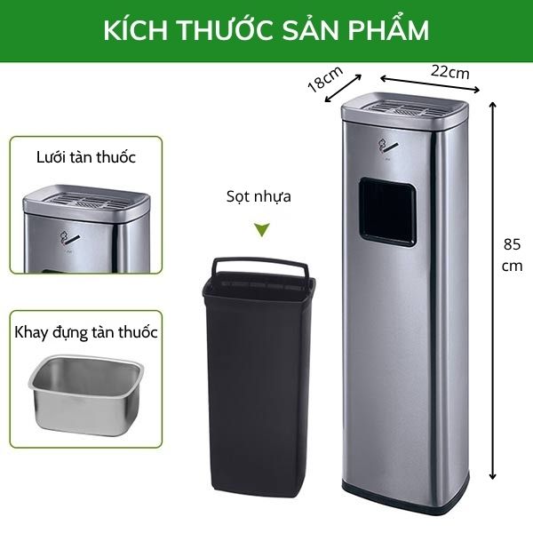 Kích thước cây gạt tàn chữ nhật màu trắng xám