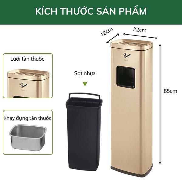 Kích thước cây gạt tàn chữ nhật màu vàng