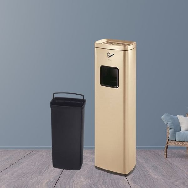 Cây gạt tàn kiểu dáng hình trụ với sọt rác nhựa bên trong