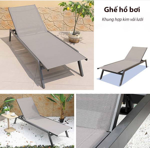 Ghế hồ bơi có khung hợp kim nhôm, vải lưới teslin