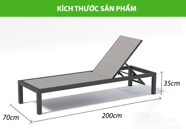 Chi tiết kích thước ghế nằm phơi nắng trong hồ bơi