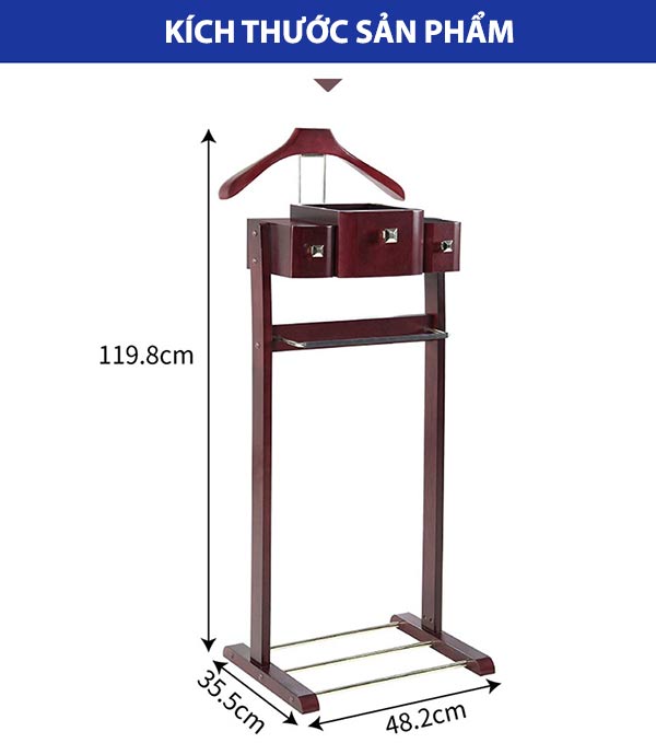 Chi tiết kích thước giá treo đồ vest làm bằng gỗ