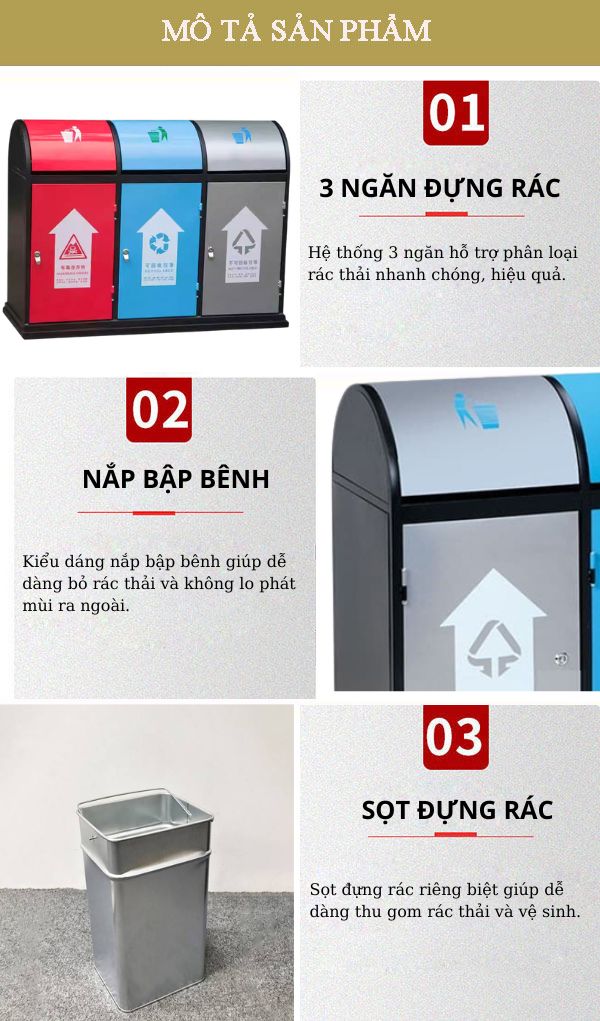 Tham khảo thiết kế, chất liệu mẫu thùng rác 3 ngăn