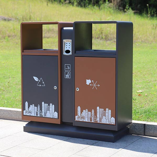 Thùng rác thép bền bỉ trong không gian ngoài trời