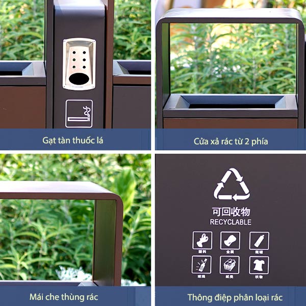 Các chi tiết chính của thùng rác 2 ngăn ngoài đường