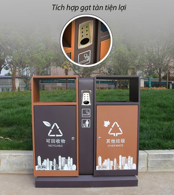 Khay gạt tàn được bố trí phía trên của mặt trước thùng rác