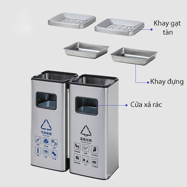 Cận cảnh thiết kế nắp gạt tàn thùng rác
