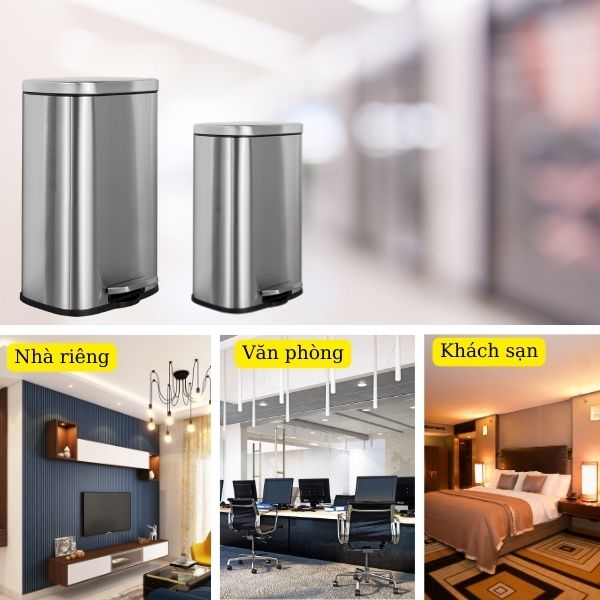 Thùng rác inox vuông Hành Tinh Xanh sử dụng trong nhiều không gian