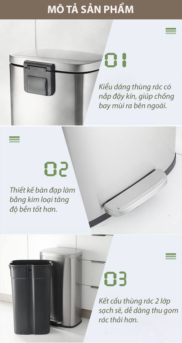 Các đặc điểm thiết kế của thùng rác inox vuông