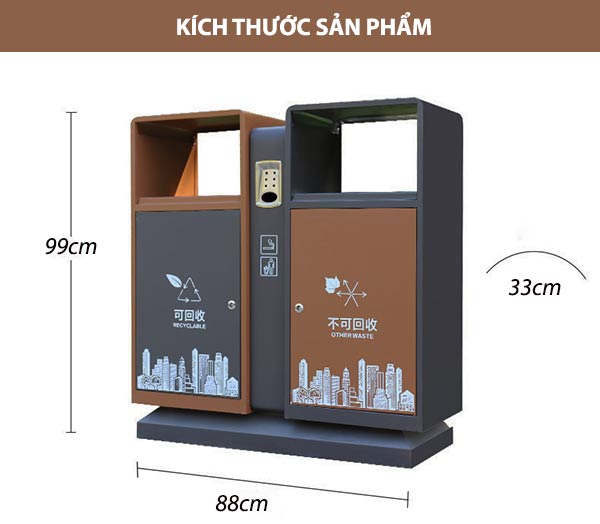 Kích thước mẫu thùng rác đường phố bằng thép sơn tĩnh điện