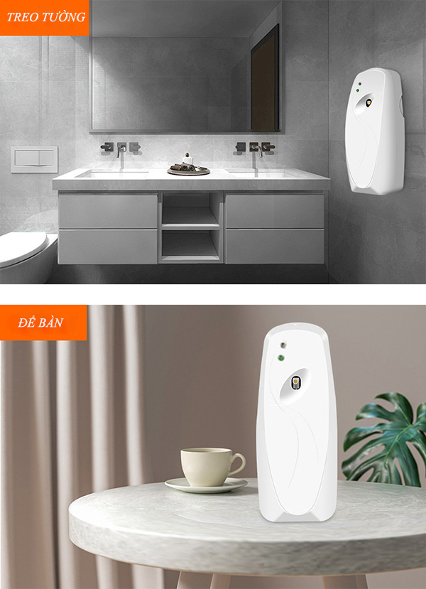 Máy xịt phòng tự động có loại treo tường hoặc để trên mặt bàn