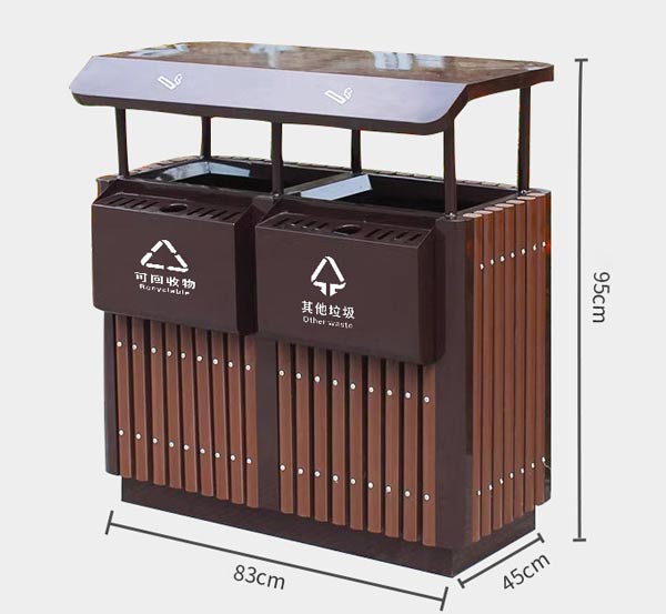 Kích thước thùng rác phân loại 2 ngăn có mái che