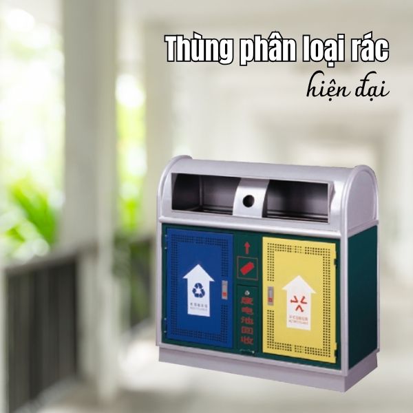 Mẫu thùng phân loại rác ngoài trời 2 ngăn