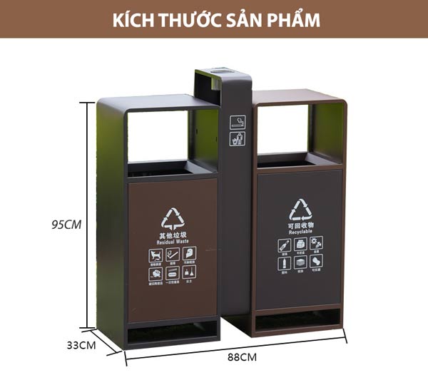 Kích thước thùng rác 2 ngăn ngoài trời