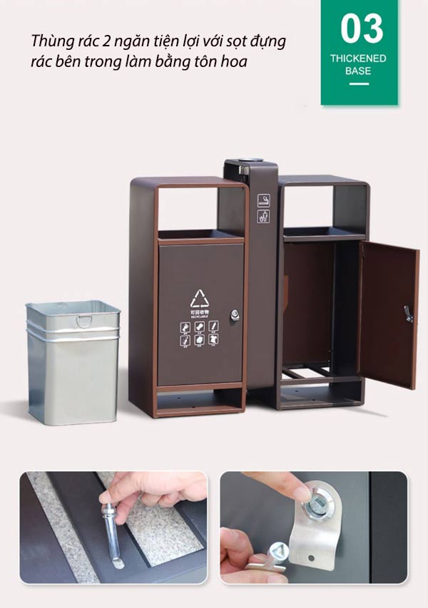 Chi tiết các thành phần cấu thành thùng rác 2 ngăn