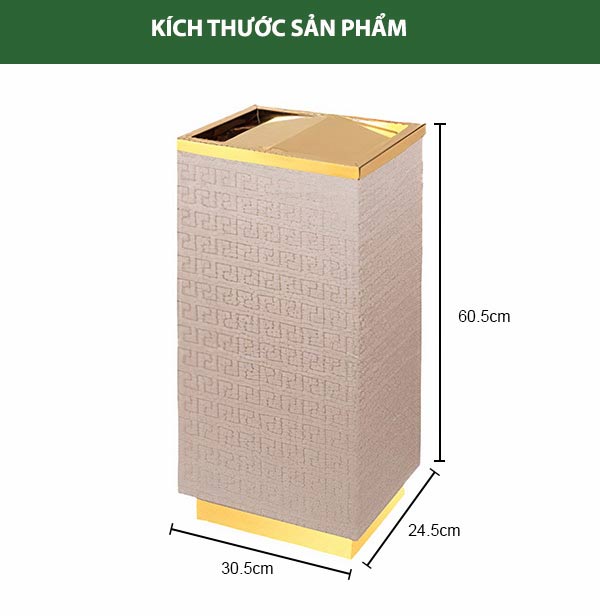 Kích thước cụ thể của thùng rác bọc giả da hình chữ nhật