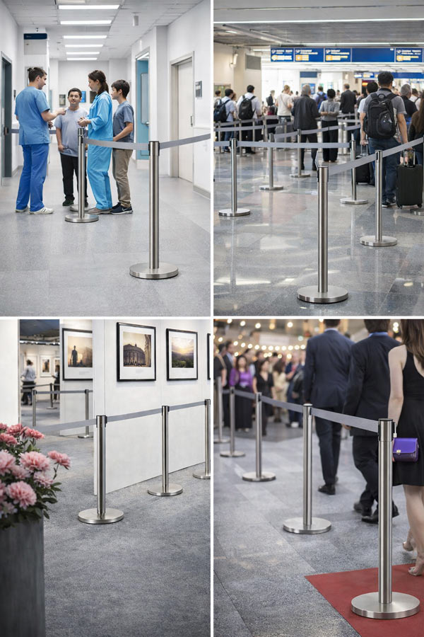 Hình ảnh thực tế sử dụng cột chắn màu ghi phân làn