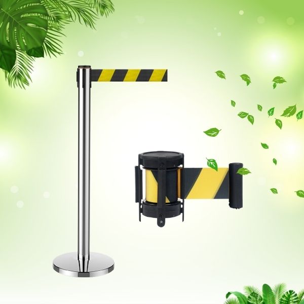 Cột chắn phân làn loại dây kéo tông màu vàng đen dễ nhận dạng