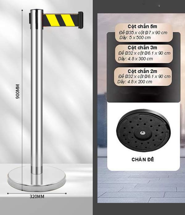 Tham khảo chi tiết kích thước cột chắn phân làn màu vàng đen