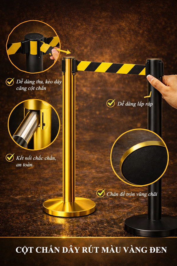 Tham khảo các đặc điểm cấu thành cột chắn dây rút màu vàng đen