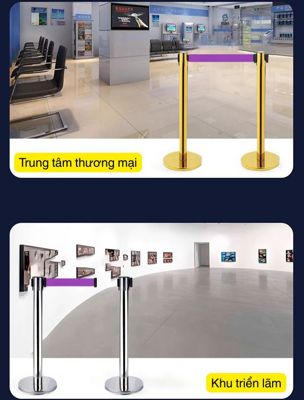 Hình ảnh cột chắn dây căng màu tím sử dụng ở nhiều không gian
