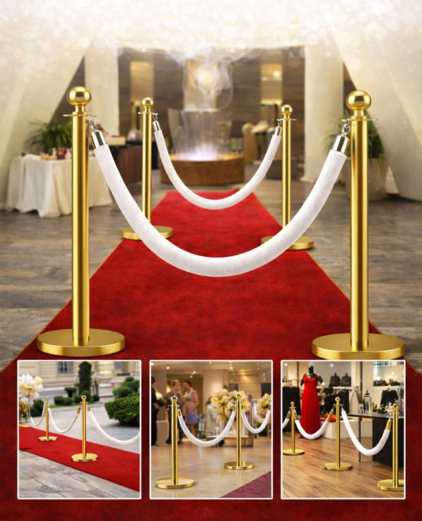 Không gian sử dụng cột chắn inox mạ vàng dây nhung trắng