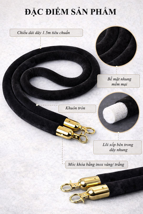 Đặc điểm thiết kế dây nhung cột chắn với tông màu đen