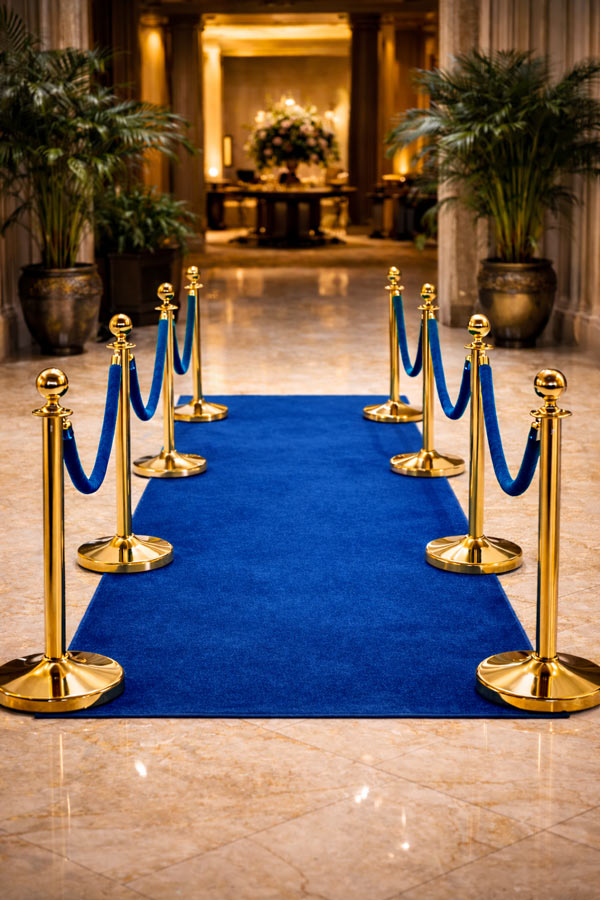 Cột chắn dây nhung màu xanh biển tạo hàng rào phân làn sang trọng