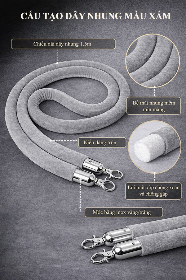 Đặc điểm thiết kế dây nhung tròn màu xám