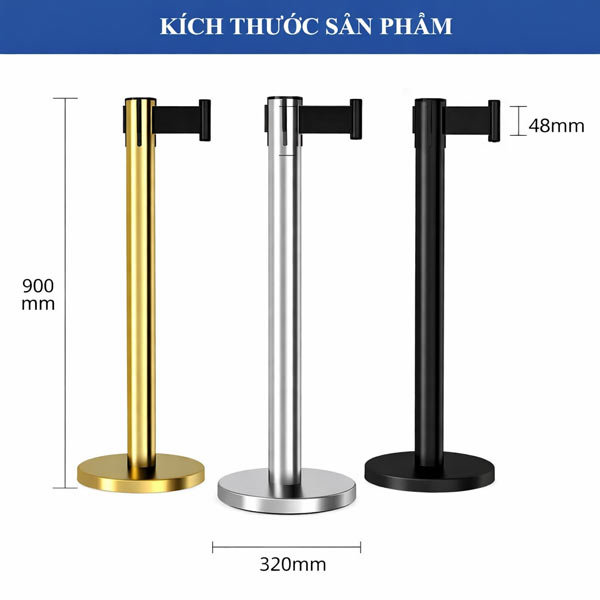 Tham khảo kích thước trụ chắn dây đen loại kéo căng