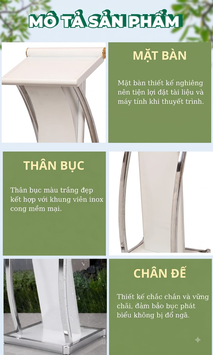 Đặc điểm bục phát biểu sự kiện màu trắng