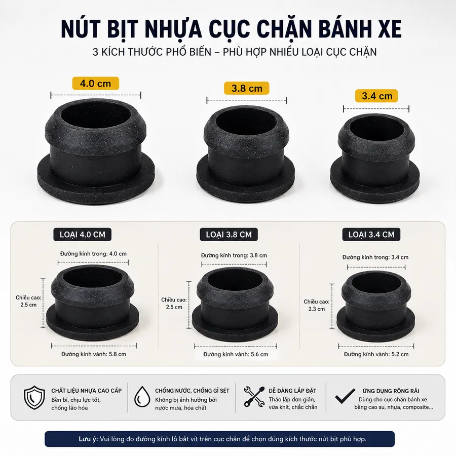Chi tiết kích thước nút bịt nhựa gờ chặn