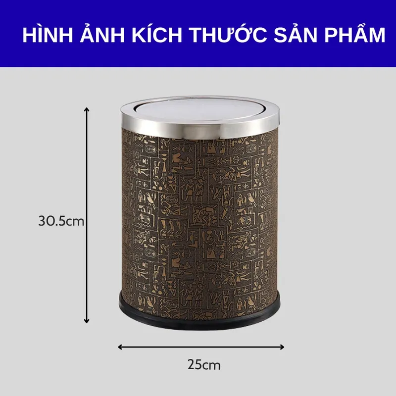 Thùng rác bọc giả da họa tiết ai cập có nắp lật