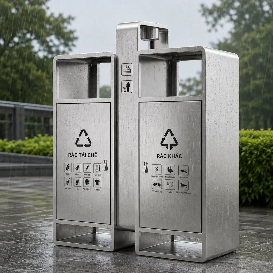Thùng rác inox 2 ngăn chịu được nắng mưa