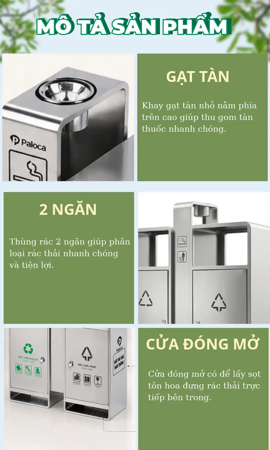 Khám phá đặc điểm thùng rác 2 ngăn ngoài trời công cộng