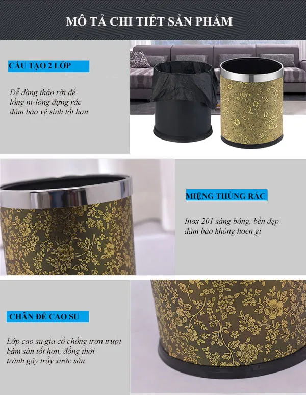 Chi tiết thùng rác không nắp