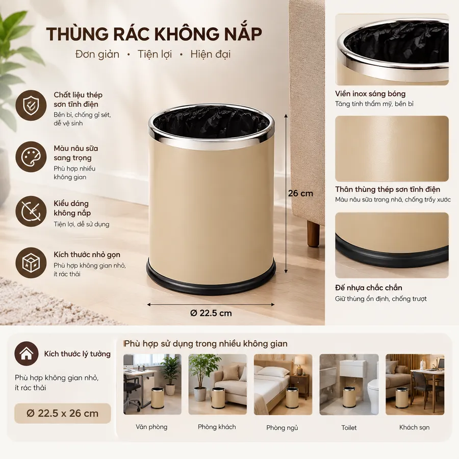 Đặc điểm cấu tạo sọt rác không nắp thép sơn tĩnh điện