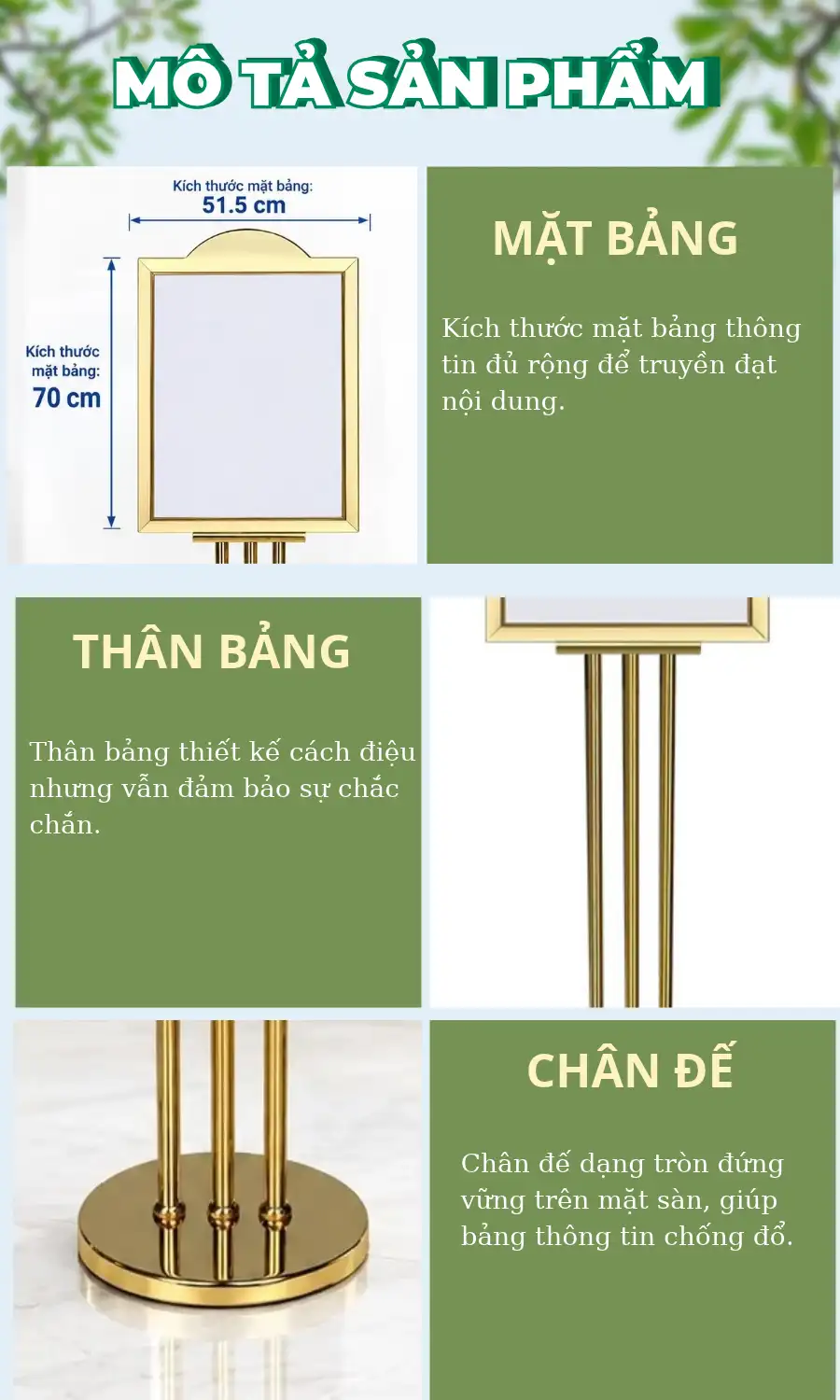 Tham khảo chi tiết từng bộ phận bảng thông tin đặt sảnh